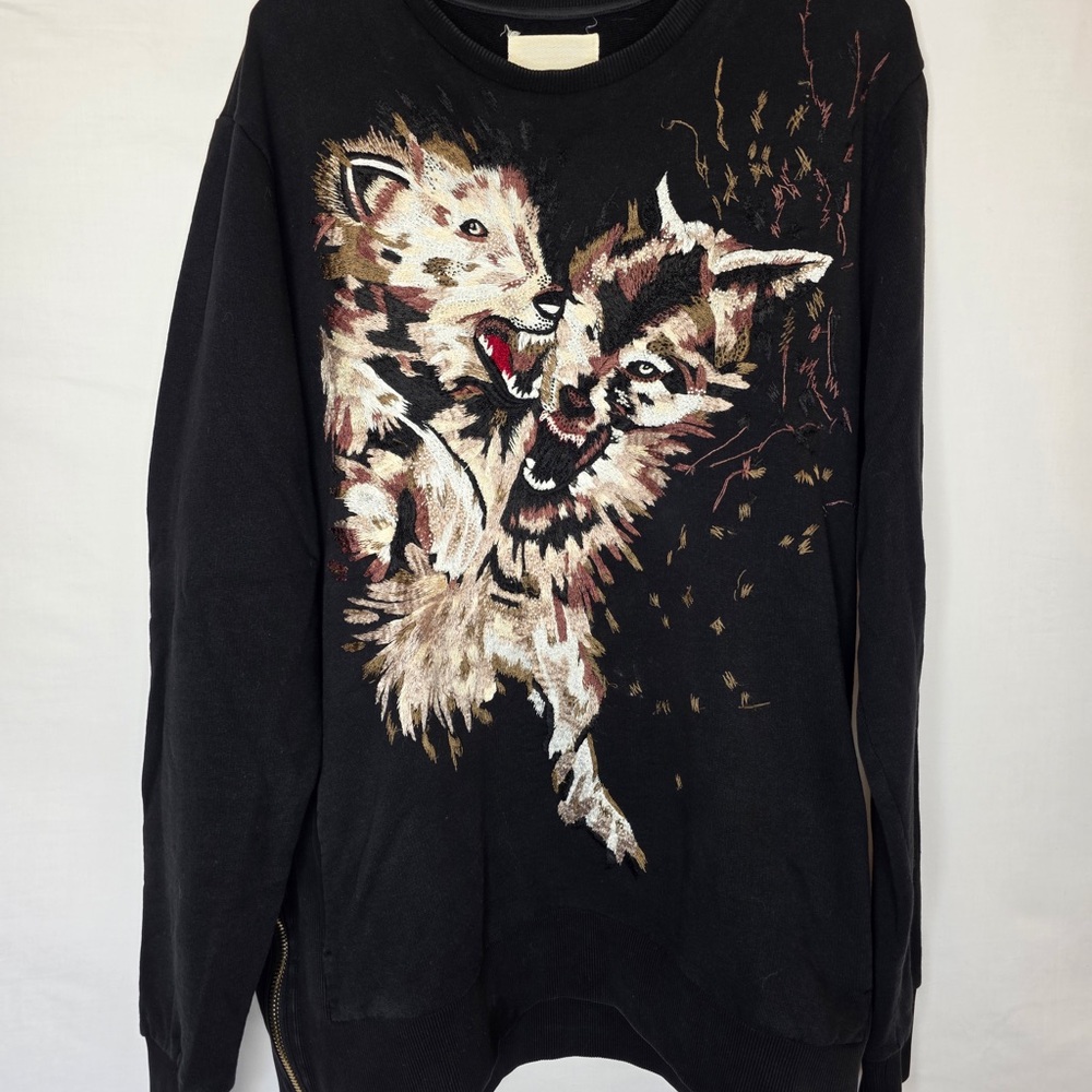 IH NOM UH NIT Wolf Embroidered Beaded Sweater Black Size L